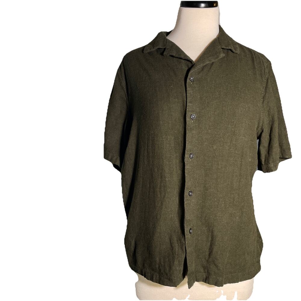 Abercrombie & Fitch Shirt Women’s SM Olive Summer Linen Blend Camp Short Sleeve